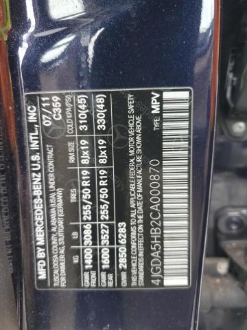 4JGDA5HB2CA000870 - 2012 MERCEDES-BENZ ML 350 4MATIC BLUE photo 13