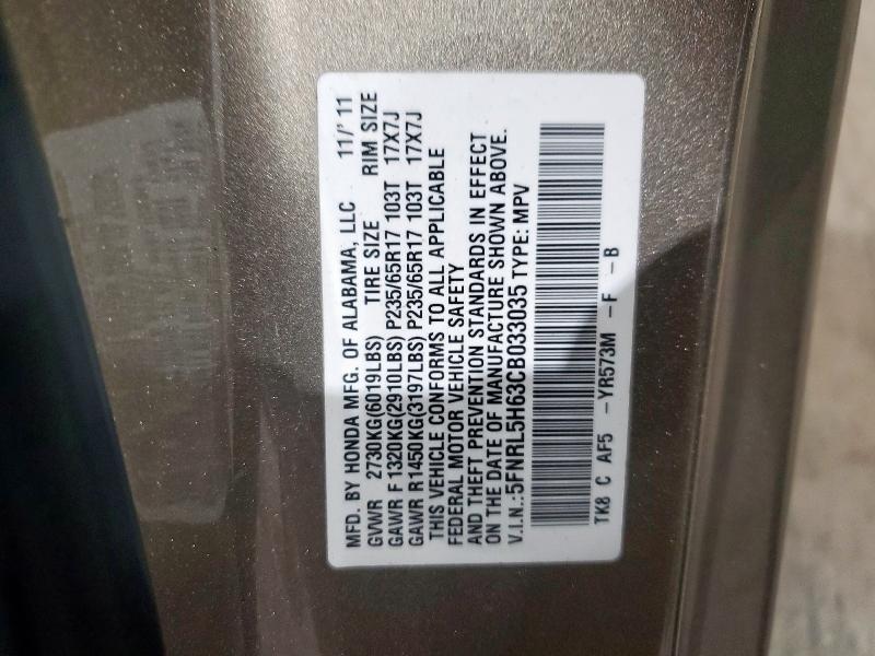 5FNRL5H63CB033035 - 2012 HONDA ODYSSEY EXL BEIGE photo 12