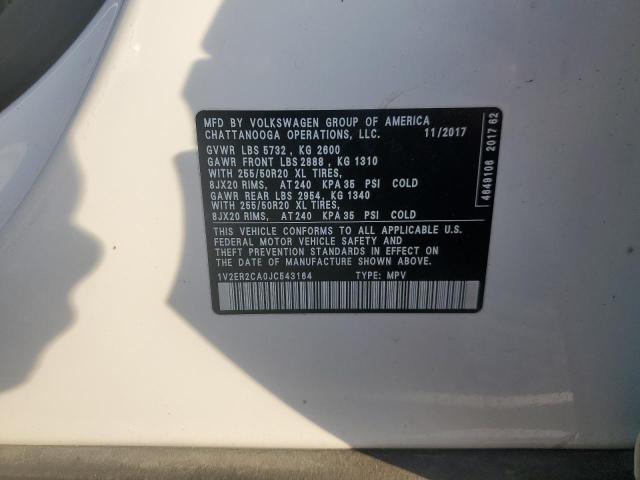 1V2ER2CA0JC543164 - 2018 VOLKSWAGEN ATLAS SEL 白色 照片 13