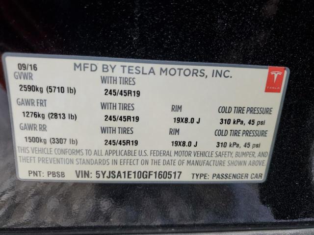 5YJSA1E10GF160517 - 2016 TESLA MODEL S BLACK photo 13