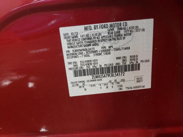 2LMHJ5AT9CBL54172 - 2012 LINCOLN MKT RED photo 12