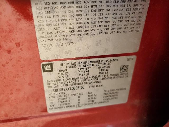 LRBFXBSAXLD085156 - 2020 BUICK ENVISION PREFERRED წითელი ფოტო 13