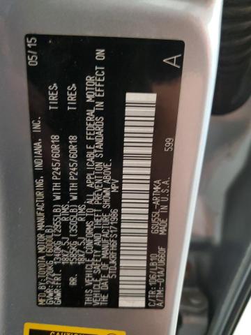 5TDJKRFH6FS171986 - 2015 TOYOTA HIGHLANDER XLE GRAY photo 13