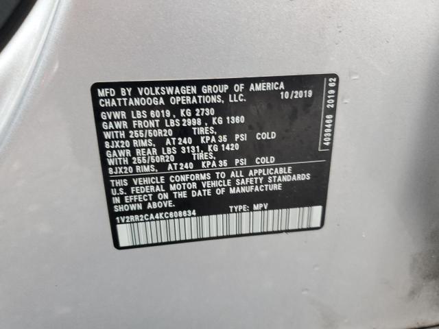 1V2RR2CA4KC608634 - 2019 VOLKSWAGEN ATLAS SEL SILVER photo 13