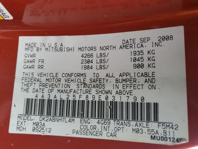 4A3AL25F89E031790 - 2009 MITSUBISHI ECLIPSE SPYDER GS 橙色 照片 12