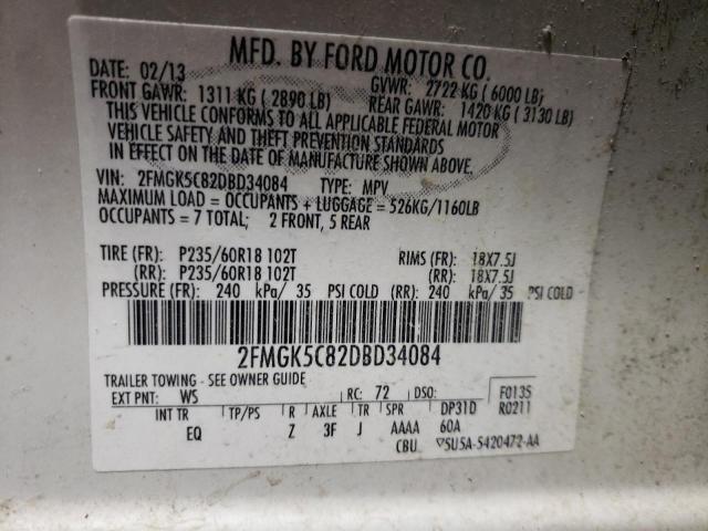 2FMGK5C82DBD34084 - 2013 FORD FLEX SEL WHITE photo 13