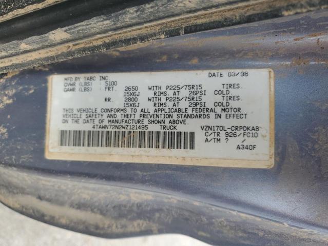 4TAWN72N2WZ121495 - 1998 TOYOTA TACOMA XTRACAB ლურჯი ფოტო 12