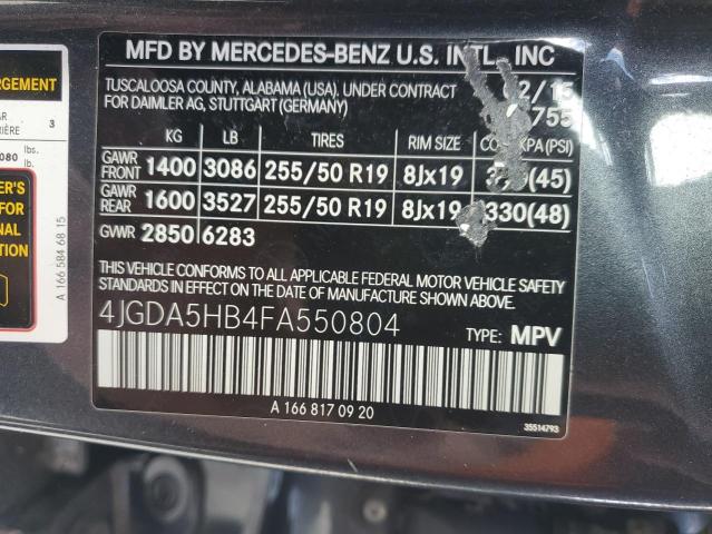 4JGDA5HB4FA550804 - 2015 MERCEDES-BENZ ML 350 4MATIC GRAY photo 13