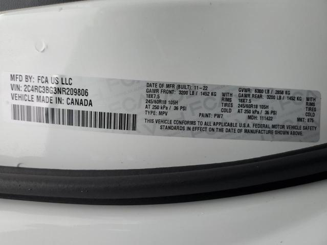 2C4RC3BG3NR209806 - 2022 CHRYSLER PACIFICA TOURING L WHITE photo 13