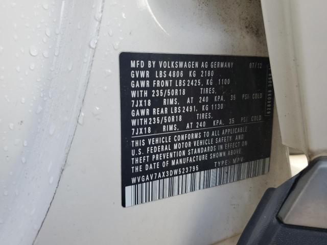 WVGAV7AX3DW523795 - 2013 VOLKSWAGEN TIGUAN S Ağ foto 12