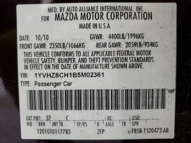 1YVHZ8CH1B5M02361 - 2011 MAZDA 6 I BLACK photo 12