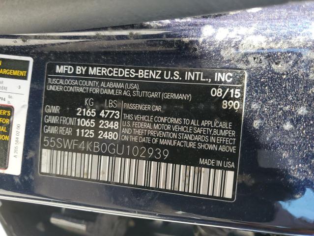 55SWF4KB0GU102939 - 2016 MERCEDES-BENZ C 300 4MATIC BLUE photo 12