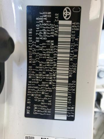 5YFS4MCE2NP119323 - 2022 TOYOTA COROLLA SE 白色 照片 12