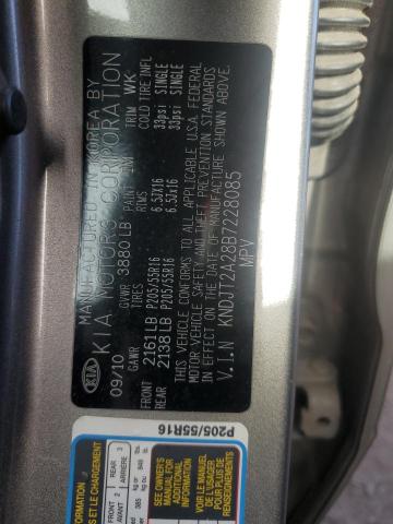KNDJT2A28B7228085 - 2011 KIA SOUL + GRAY photo 12