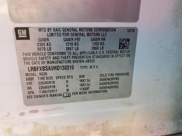 LRBFXBSA9HD130319 - 2017 BUICK ENVISION ESSENCE Սպիտակ լուսանկար 13