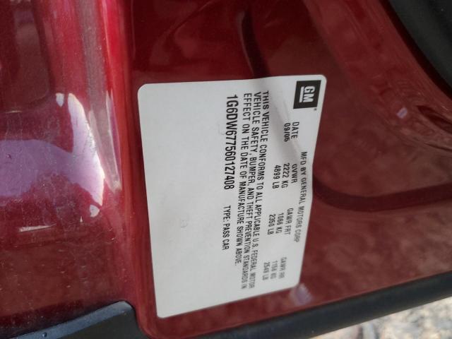 1G6DW677560127408 - 2006 CADILLAC STS BURGUNDY photo 12