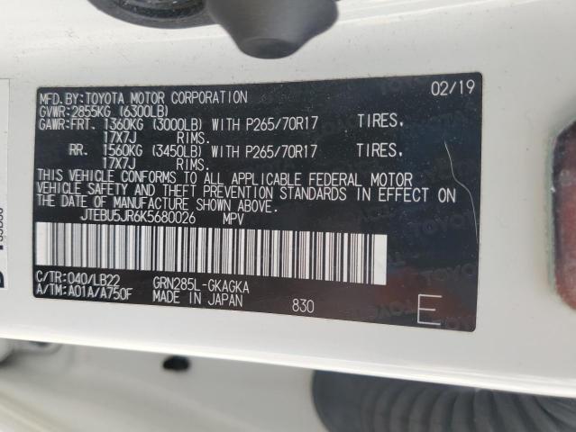 JTEBU5JR6K5680026 - 2019 TOYOTA 4RUNNER SR5/SR5 PREMIUM Ağ foto 14