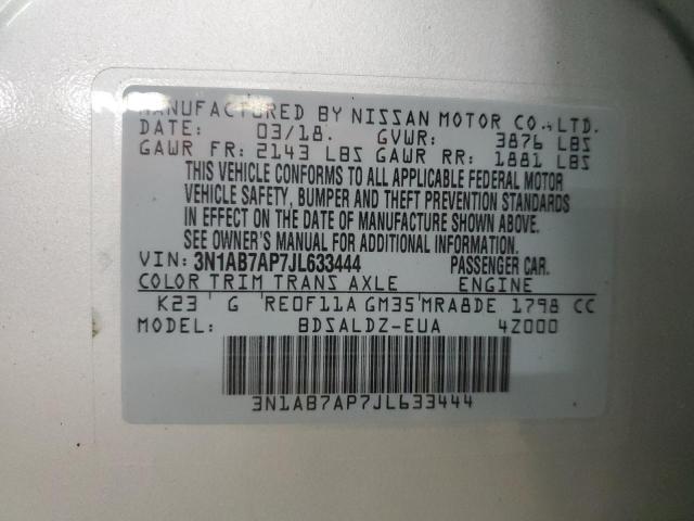 3N1AB7AP7JL633444 - 2018 NISS SENTRA S SILVER photo 12