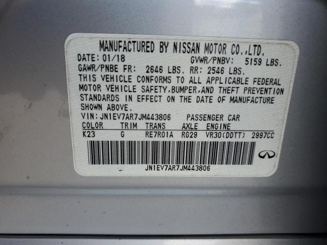 JN1EV7AR7JM443806 - 2018 INFINITI Q50 LUXE SILVER photo 12