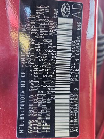 2T1BURHE8JC978500 - 2018 TOYOTA COROLLA L Rouge photo 12