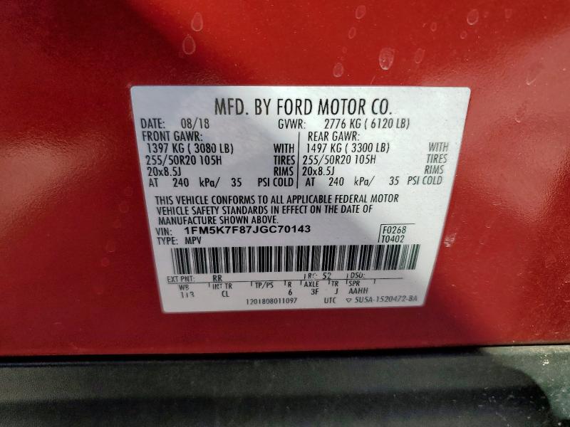 1FM5K7F87JGC70143 - 2018 FORD EXPLORER LIMITED MAROON photo 13