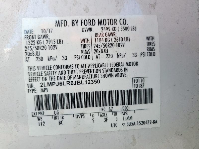 2LMPJ6LR6JBL12350 - 2018 LINCOLN MKX RESERVE Սպիտակ լուսանկար 14