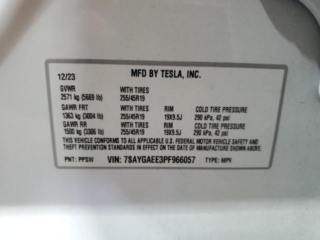 7SAYGAEE3PF966057 - 2023 TESLA MODEL Y Սպիտակ լուսանկար 12