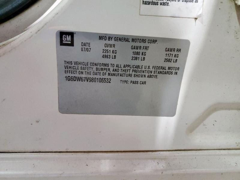 1G6DW67V980106532 - 2008 CADI STS WHITE photo 12