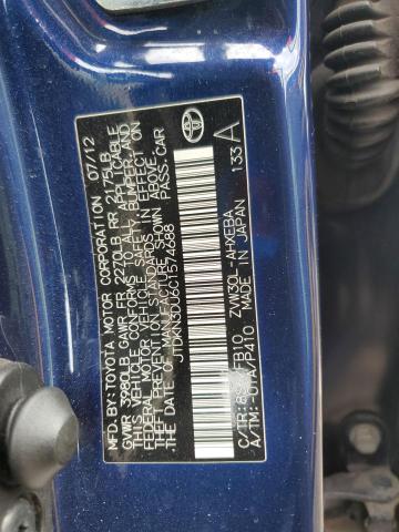 JTDKN3DU6C1574688 - 2012 TOYOTA PRIUS BLUE photo 12