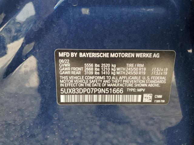 5UX83DP07P9N51666 - 2023 BMW X3 M40I BLUE photo 13