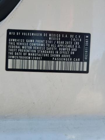 3VWC57BU6KM126867 - 2019 VOLKSWAGEN JETTA S 白色 照片 12