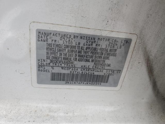 3N1CN7APXJK402544 - 2018 NISSAN VERSA S WHITE photo 13