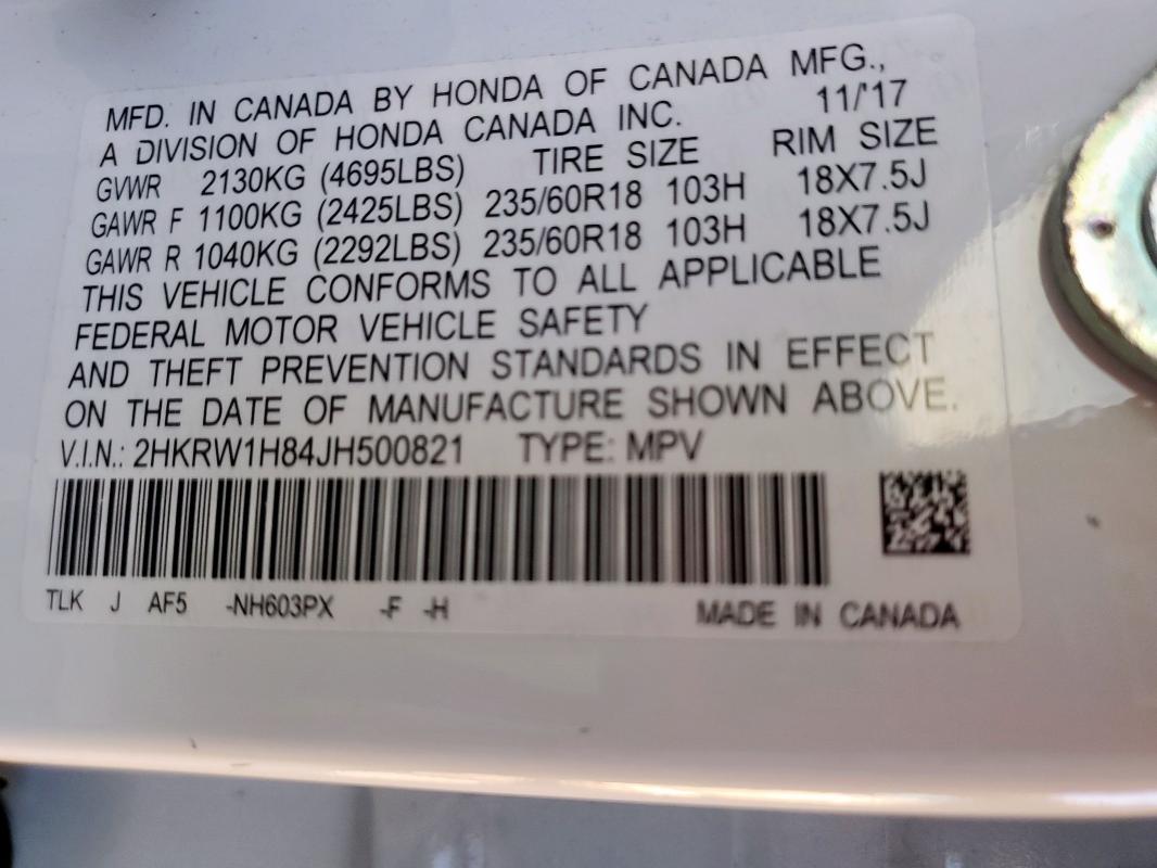 2HKRW1H84JH500821 - 2018 HONDA CR-V EXL Ақ фото 14