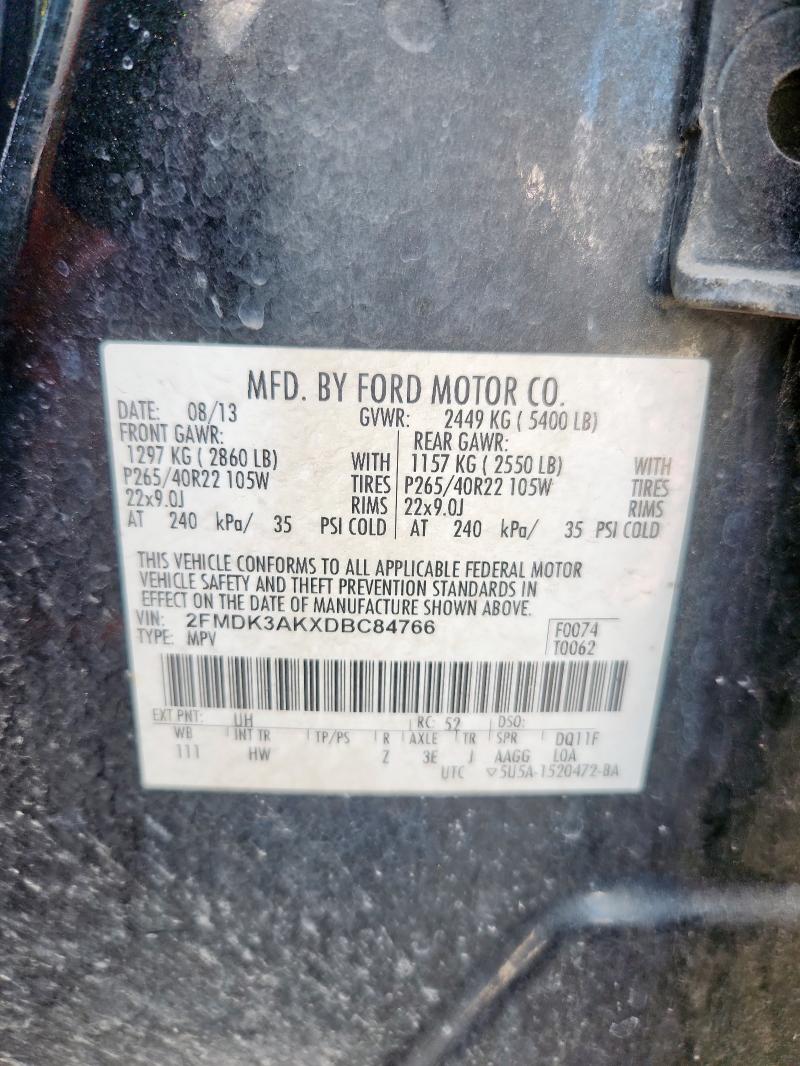 2FMDK3AKXDBC84766 - 2013 FORD EDGE SPORT BLACK photo 13