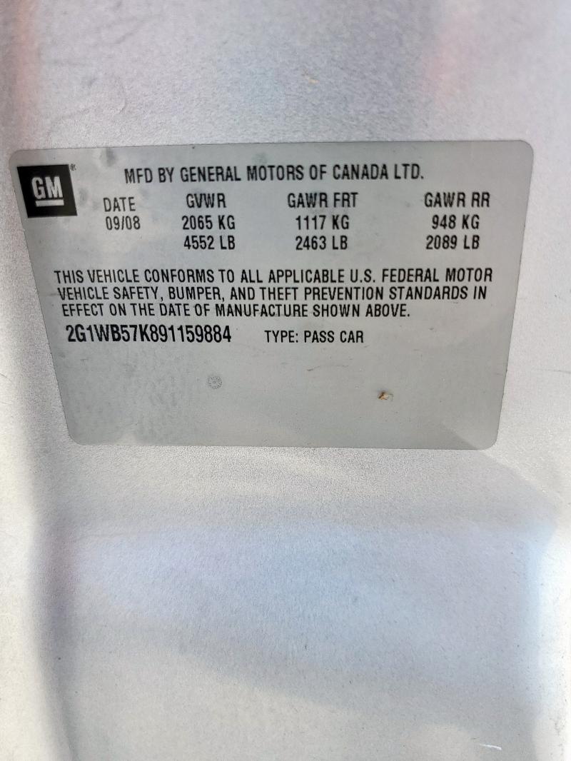 2G1WB57K891159884 - 2009 CHEVROLET IMPALA LS SILVER photo 13