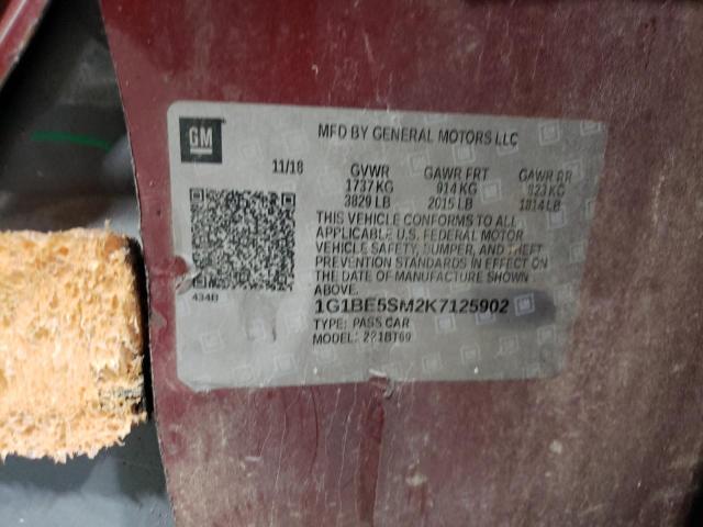 1G1BE5SM2K7125902 - 2019 CHEVROLET CRUZE LT 勃艮第红 照片 12