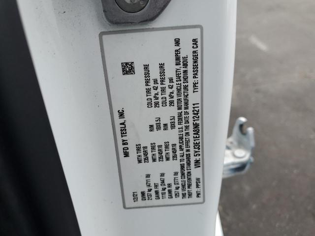 5YJ3E1EA8NF124211 - 2022 TESLA MODEL 3 白色 照片 13