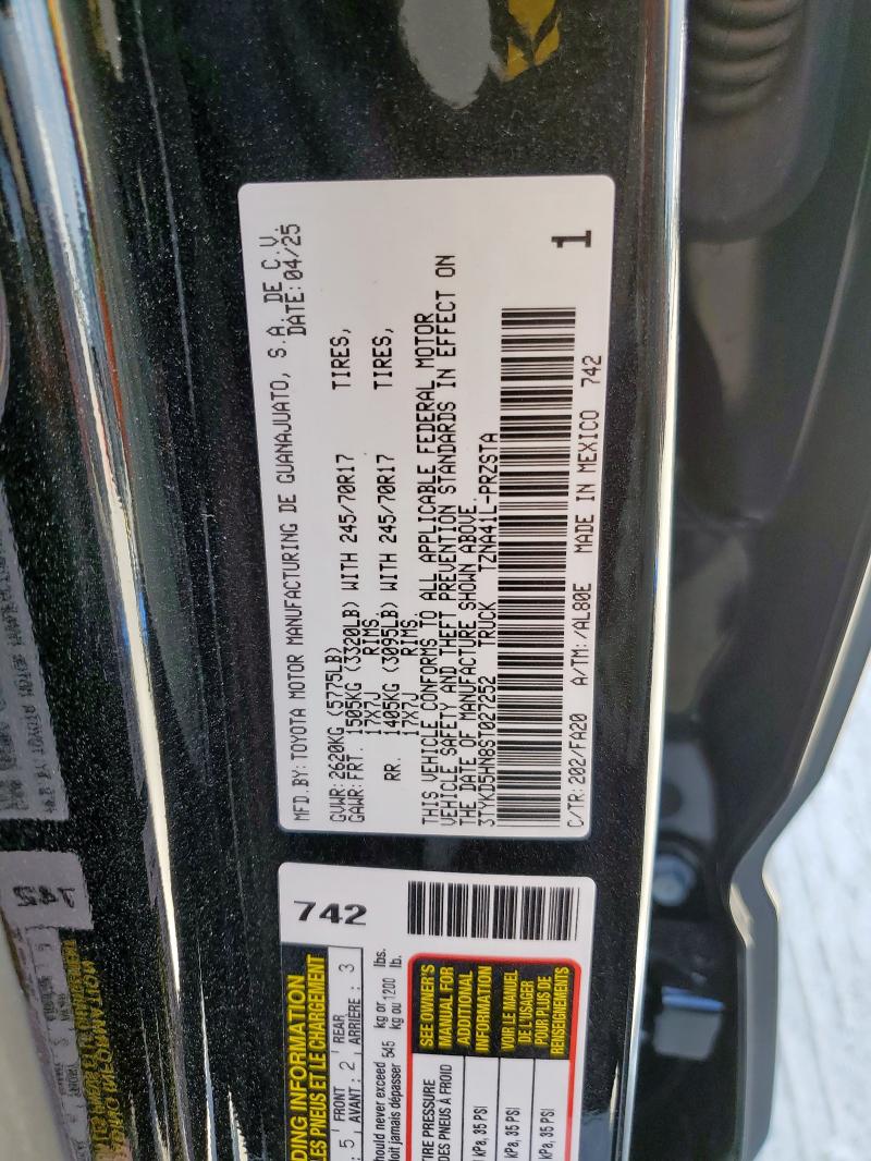 3TYKD5HN8ST027252 - 2025 TOYOTA TACOMA DOUBLE CAB BLACK photo 12