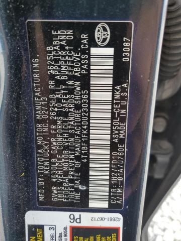 4T1BF1FK4DU230365 - 2013 TOYOTA CAMRY L BLACK photo 12