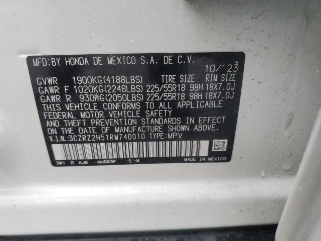 3CZRZ2H51RM740010 - 2024 HONDA HR-V SPORT WHITE photo 13