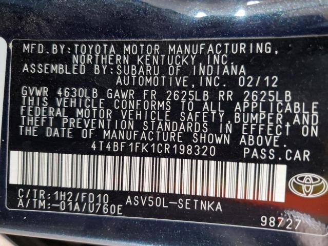 4T4BF1FK1CR198320 - 2012 TOYOTA CAMRY BASE 石墨色 照片 13