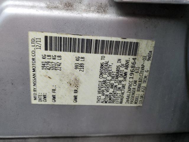 1N4AL2APXCC196864 - 2012 NISSAN ALTIMA BASE SILVER photo 12