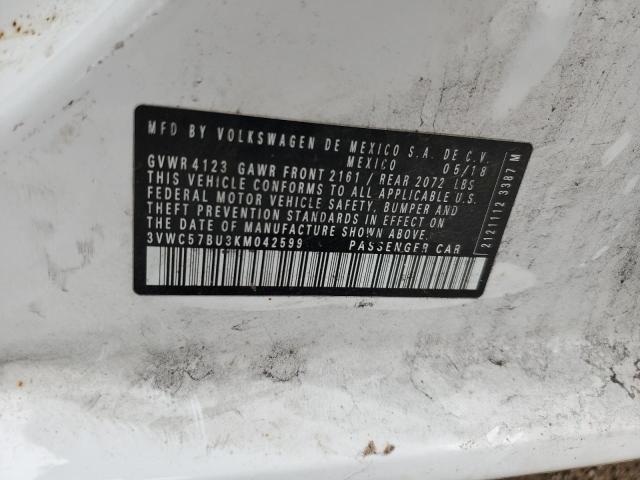 3VWC57BU3KM042599 - 2019 VOLKSWAGEN JETTA S WHITE photo 12