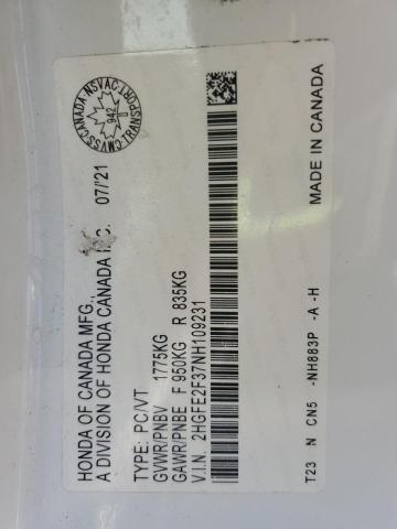 2HGFE2F37NH109231 - 2022 HONDA CIVIC EX WHITE photo 13