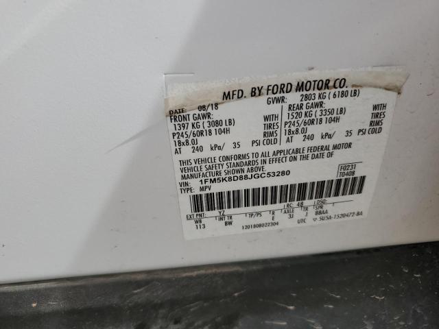 1FM5K8D88JGC53280 - 2018 FORD EXPLORER XLT Beyaz fotoğraf 13