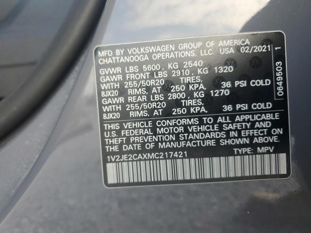 1V2JE2CAXMC217421 - 2021 VOLKSWAGEN ATLAS CROS SE GRAY photo 14