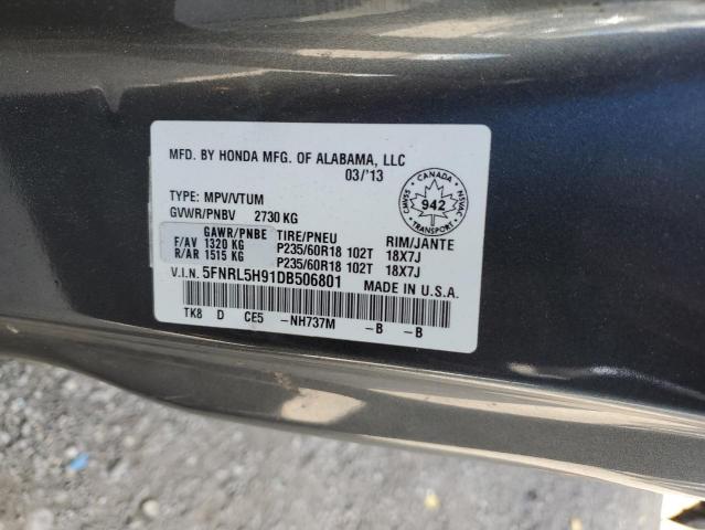 5FNRL5H91DB506801 - 2013 HONDA ODYSSEY TOURING GRAY photo 14