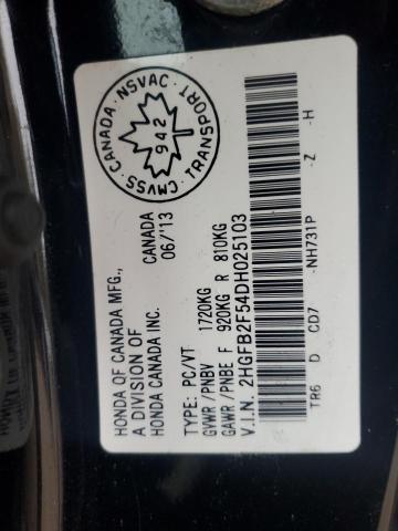 2HGFB2F54DH025103 - 2013 HONDA CIVIC LX BLACK photo 12