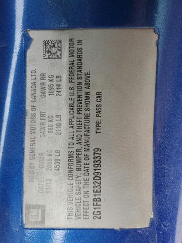 2G1FB1E32D9193379 - 2013 CHEVROLET CAMARO LT ლურჯი ფოტო 12