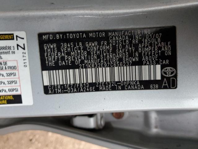 2T1KR32E97C656237 - 2007 TOYOTA COROLLA MA XR SILVER photo 13
